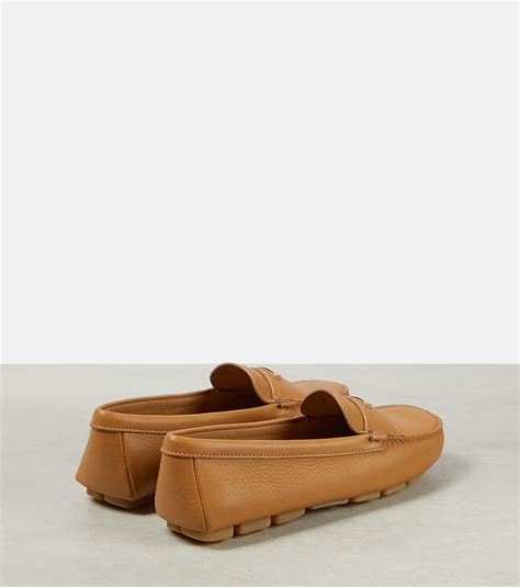 foto mocassino prada|Logo leather moccasins in brown .